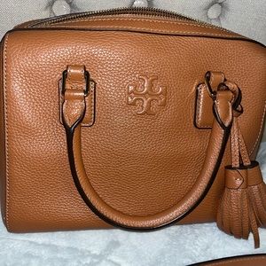AUTHENTIC Brown Tory Burch Thea Web small satchel